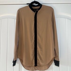 Ralph Lauren Black Label Mulberry Silk Long Sleeve Blouse Black Trim Size 8